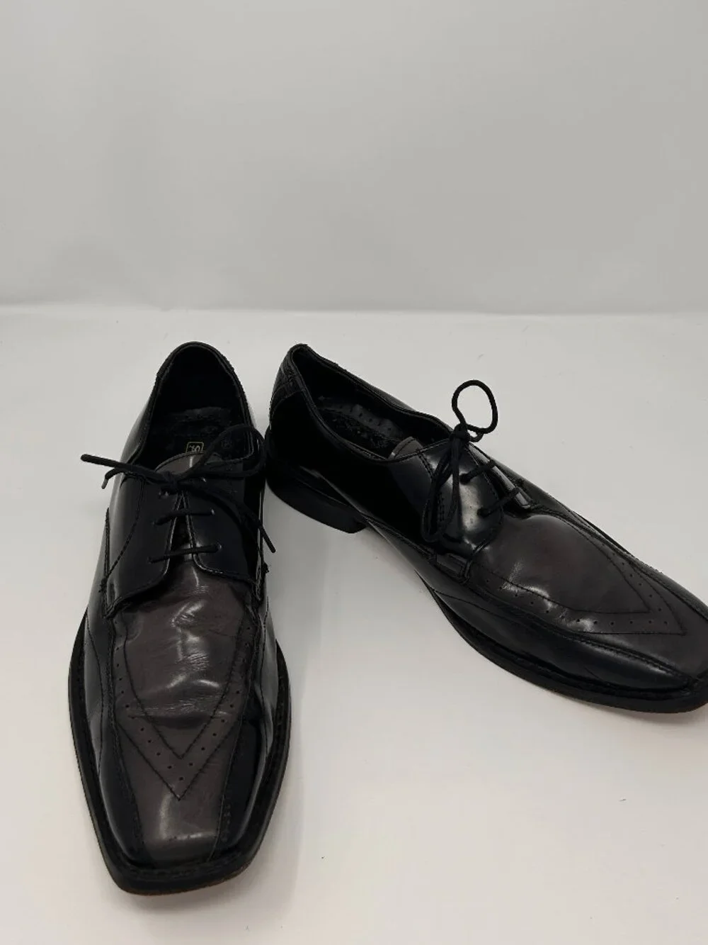 Stacy Adams Men's 9M Black Leather Apron Toe Derby Dress Shoes Square Toe